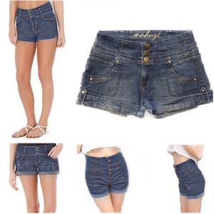 MADUZI 3-Button High Waisted Denim Jean Shorts